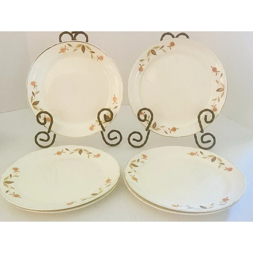 Set Of 6 Vintage Hall’s Superior 9” Dinner Plates Autumn Fall 1950s USA